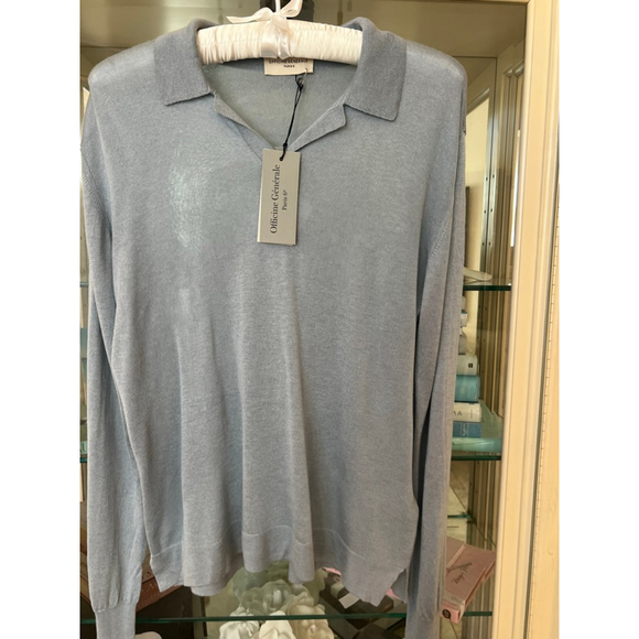 NWT Officine Générale Faded Blue Long Sleeve Sweater L $425 Cashmere Blend - Picture 4 of 5